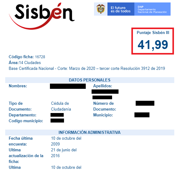 Consultar Puntaje Sisbén