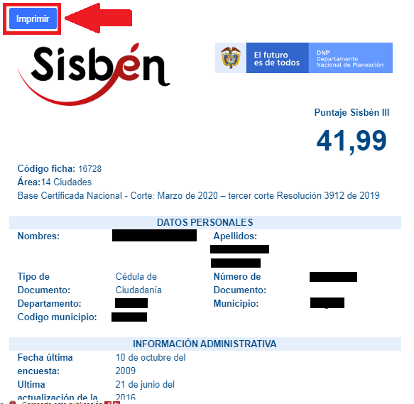 Imprimir Certificado Sisbén